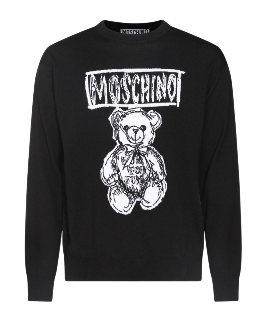 Moschino Teddy Print Cotton Crewneck Sweatshirt In Black