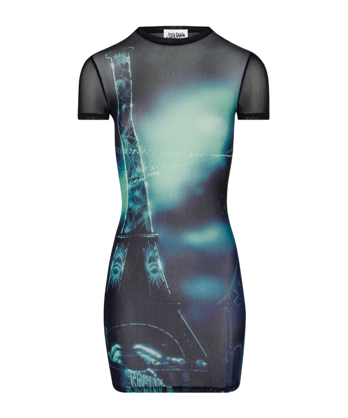 Shop Jean Paul Gaultier Pigalle-print Mesh Mini Dress In Blue