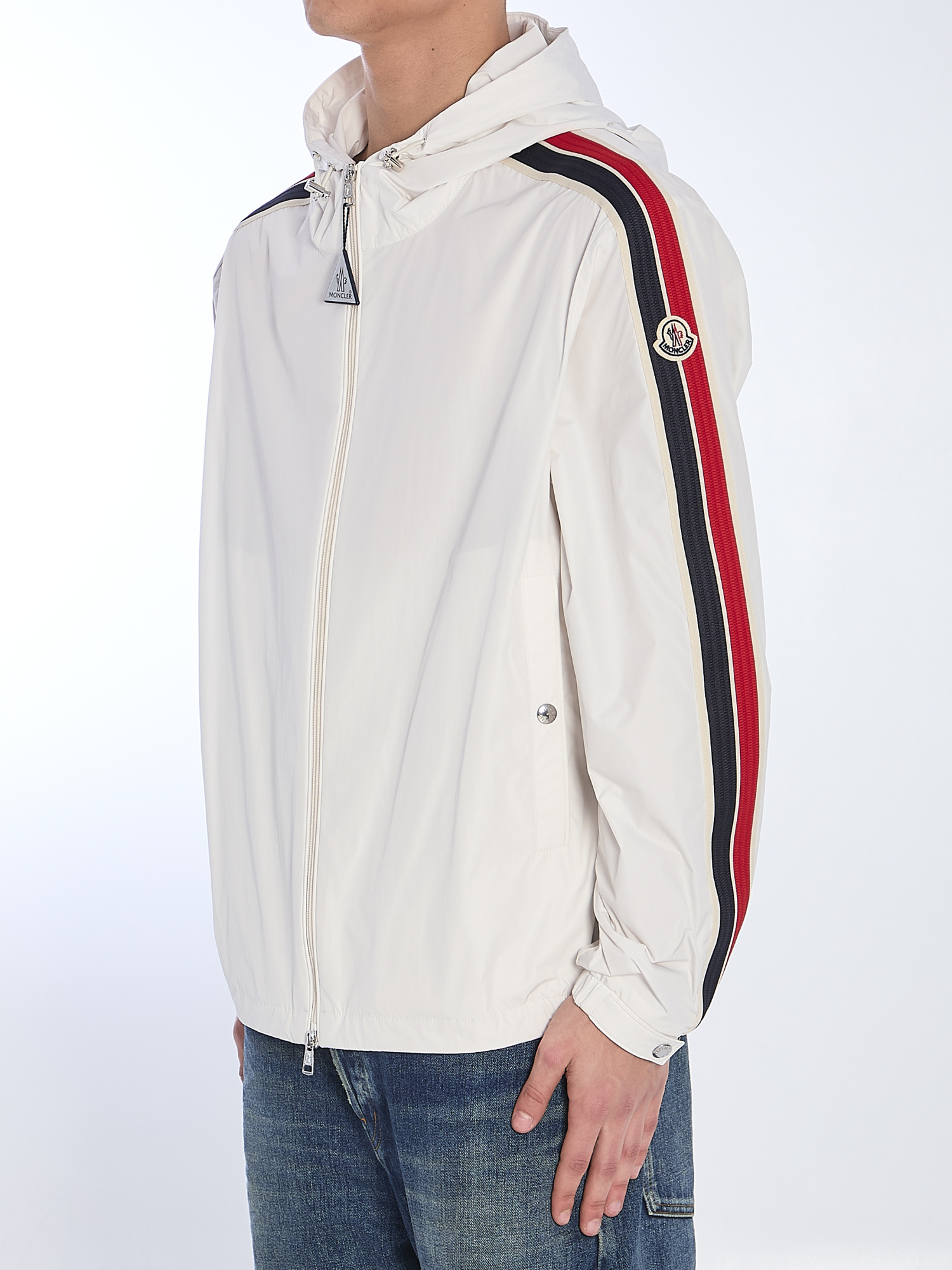 Moncler Snap Button Cuffs Hooded Jacket In White