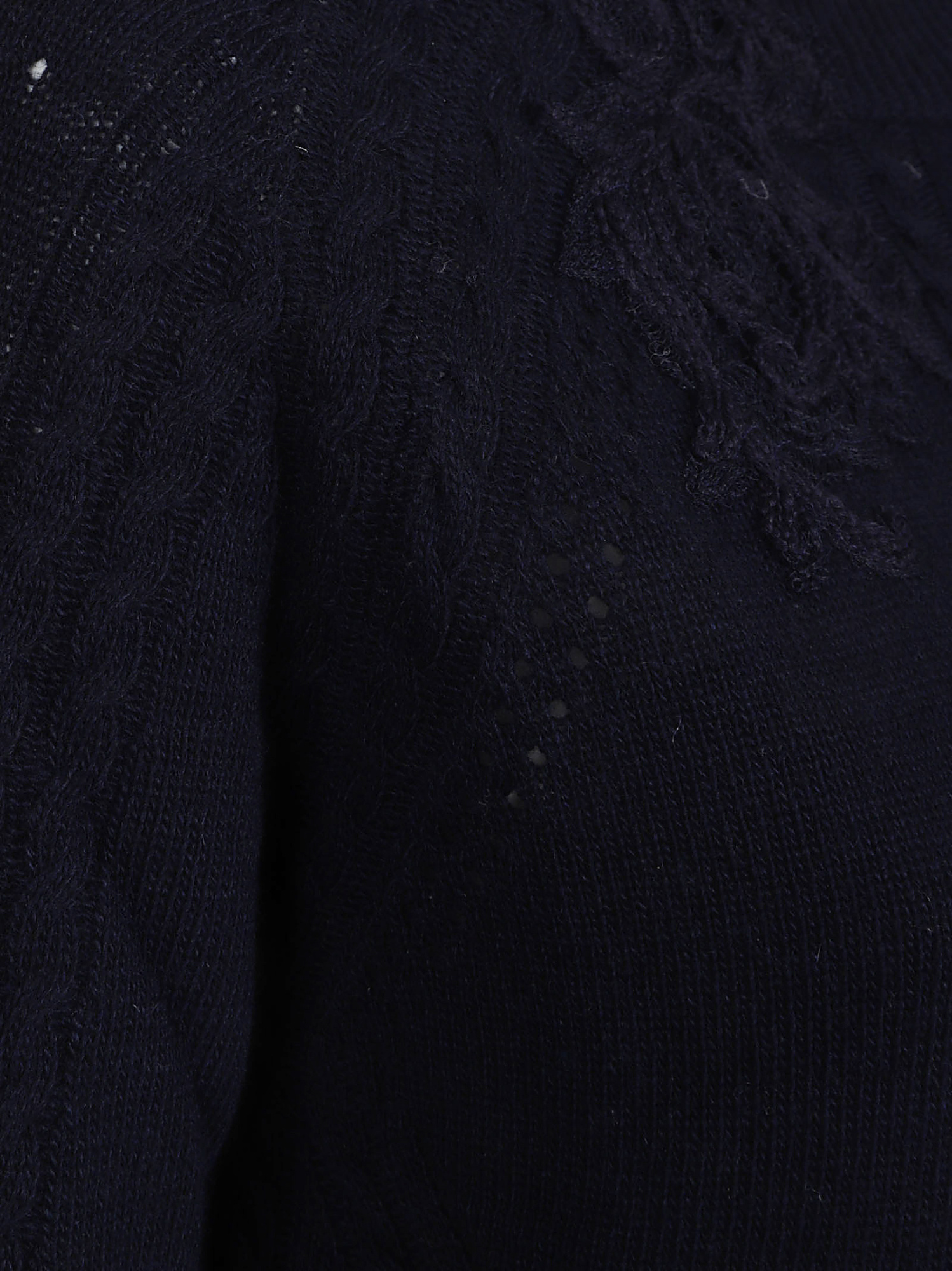 Ermanno Scervino Cable Knit Sweater With Floral Lace Detailing In Black