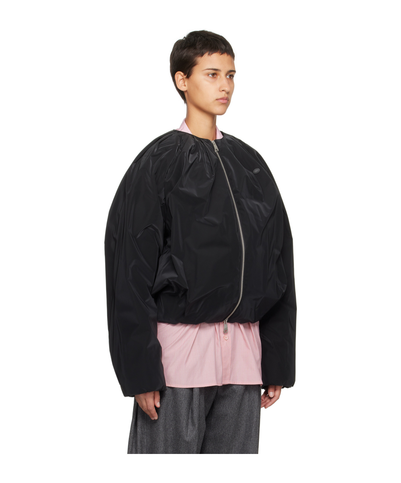 Ader Error Round-collar Pleated Down Jacket In Black