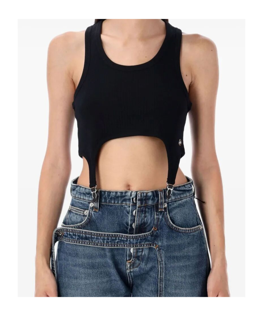 Jean Paul Gaultier Cotton Ribbed Bra With Lingerie Garter Clothing In Black