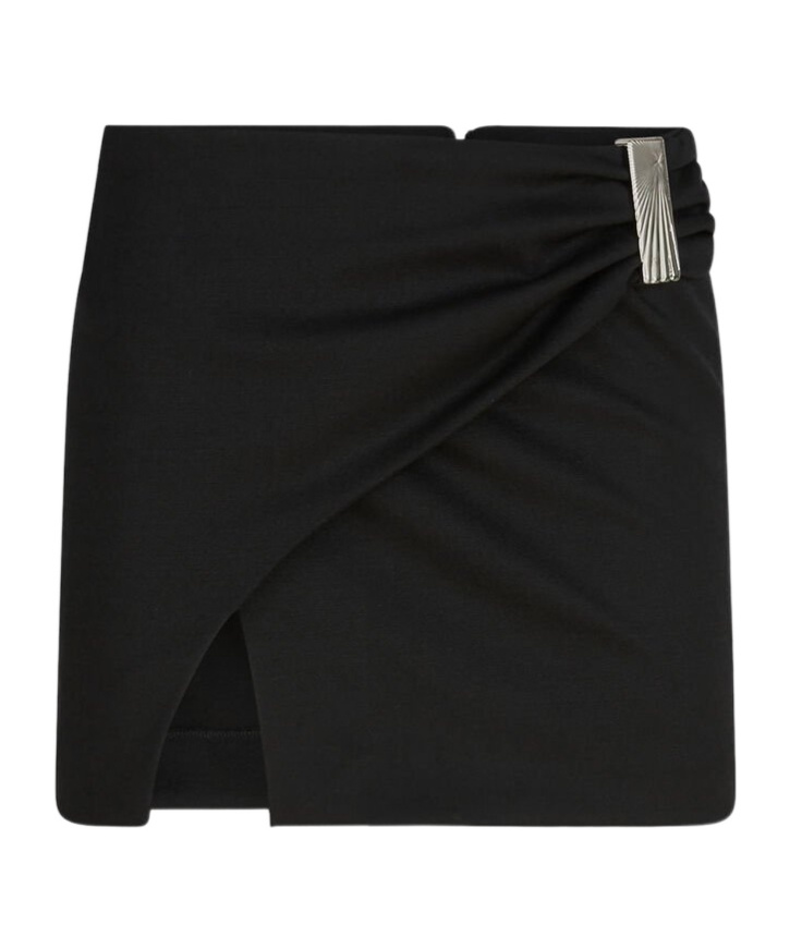 Attico Womens Black Wrap Midi-waist Stretch-wool Mini Skirt In Black