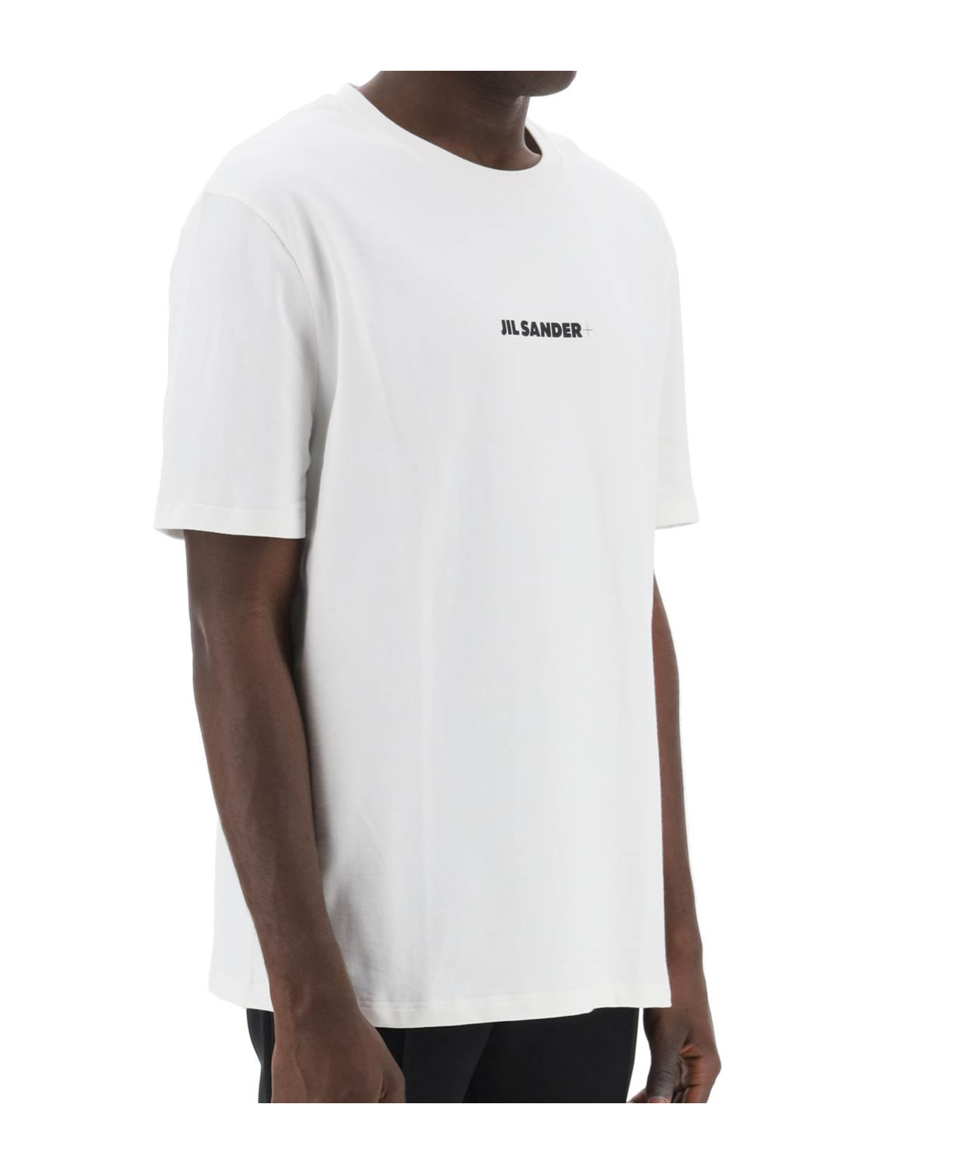 Jil Sander White T-shirt With Short Sleeves And Contrasting Logo Print In Cotton Man In White