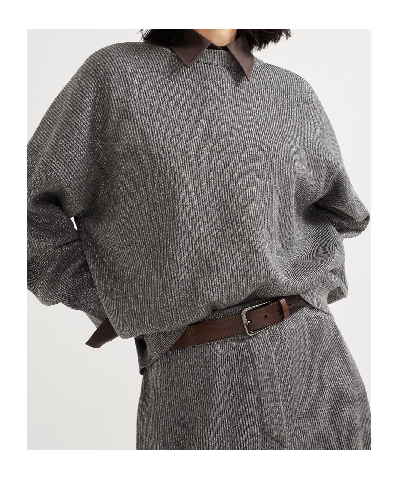 Brunello Cucinelli Ribbed Sweater In Gray
