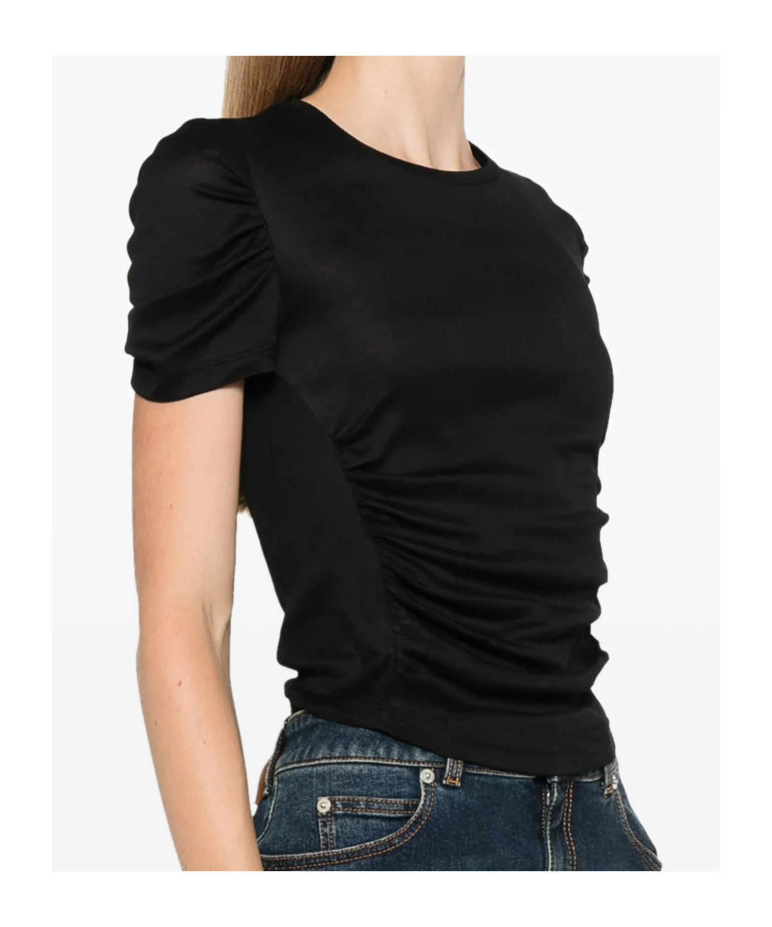 Pinko Martello Semi-sheer Ruched Top In Black