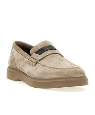 Brunello Cucinelli Crystal-embellished Penny Loafer Light Grey In Nude