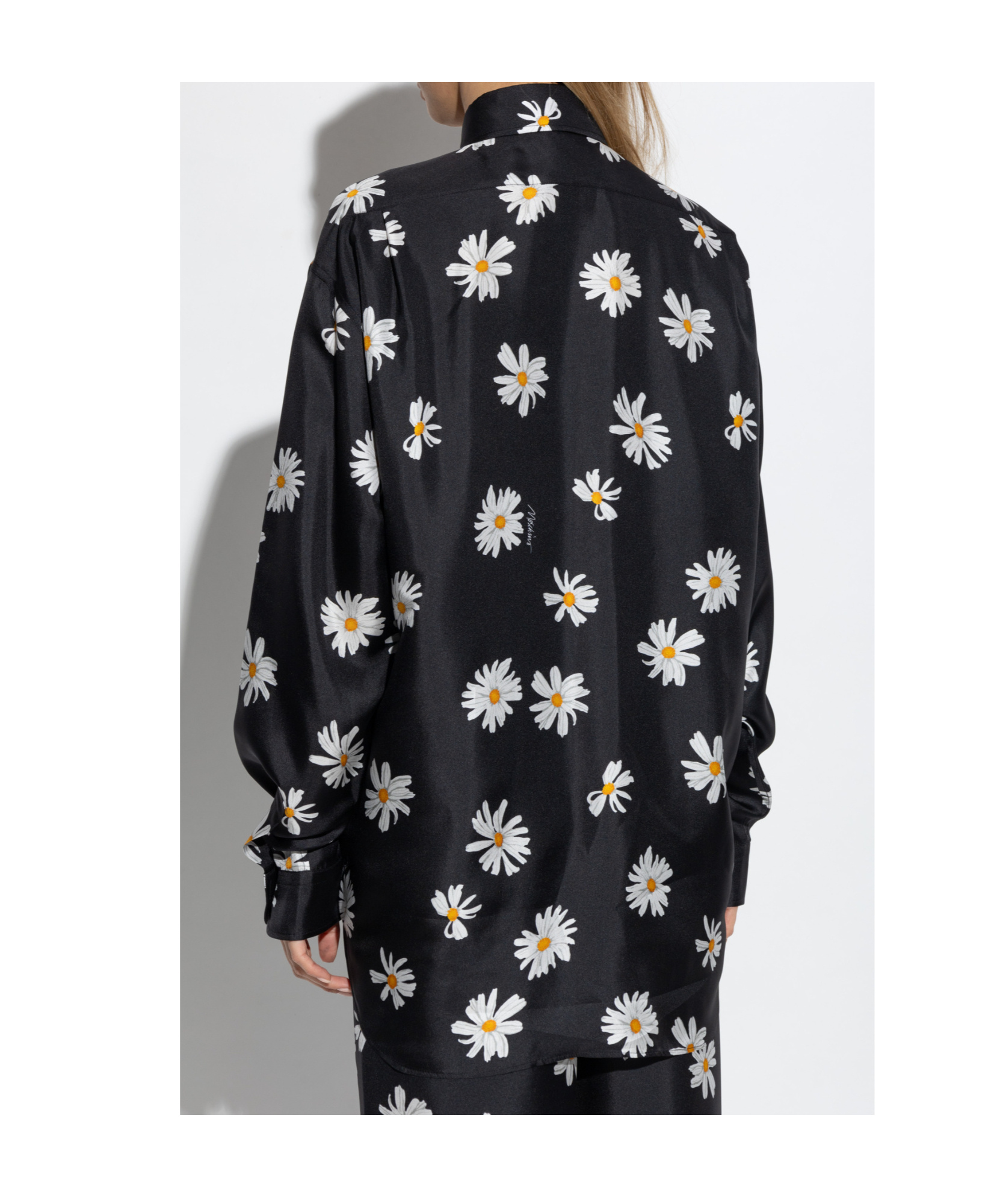 Moschino All-over Daisy Print Silk Twill Shirt In Black