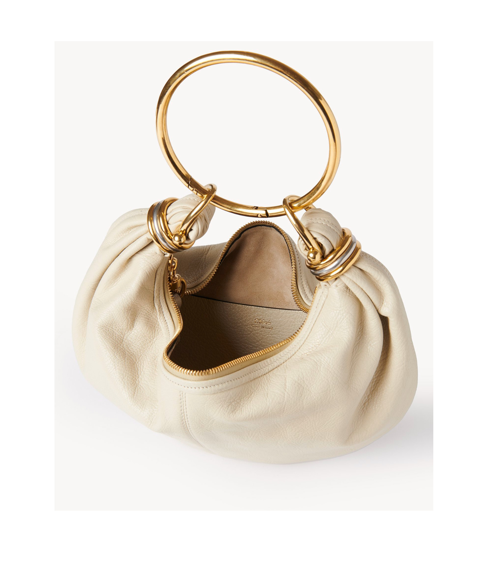 Chloé Bracelet Bag Mini In Shiny Grained Calfskin In White