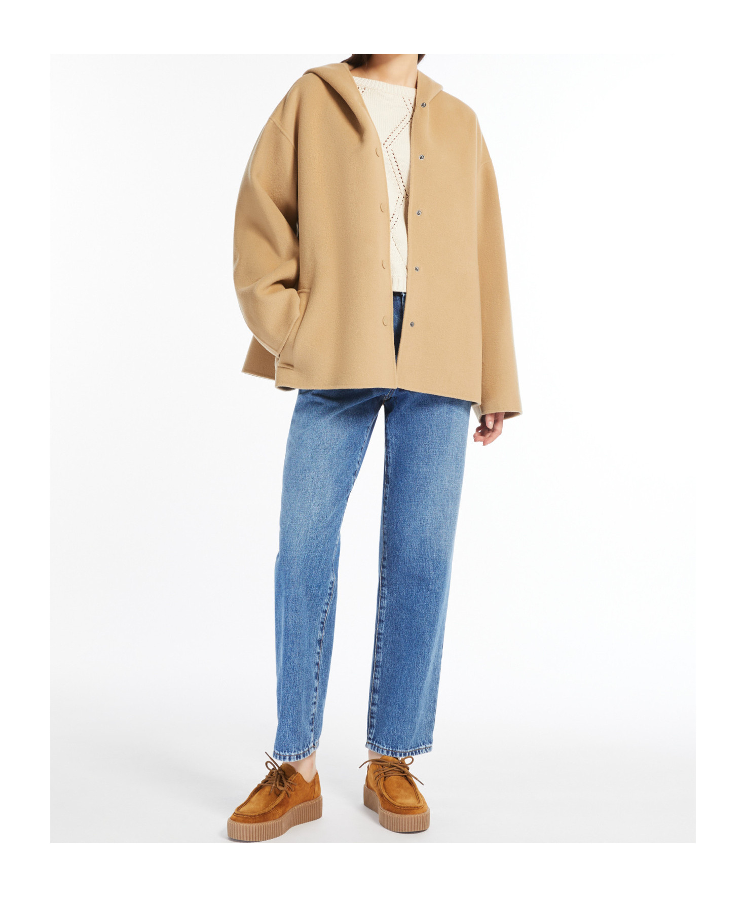 Weekend Max Mara Long-sleeved Hooded Coat In Nude