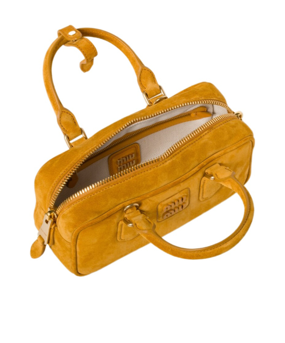 Miu Miu Arcadie Padded Suede Top-handle Bag In Orange