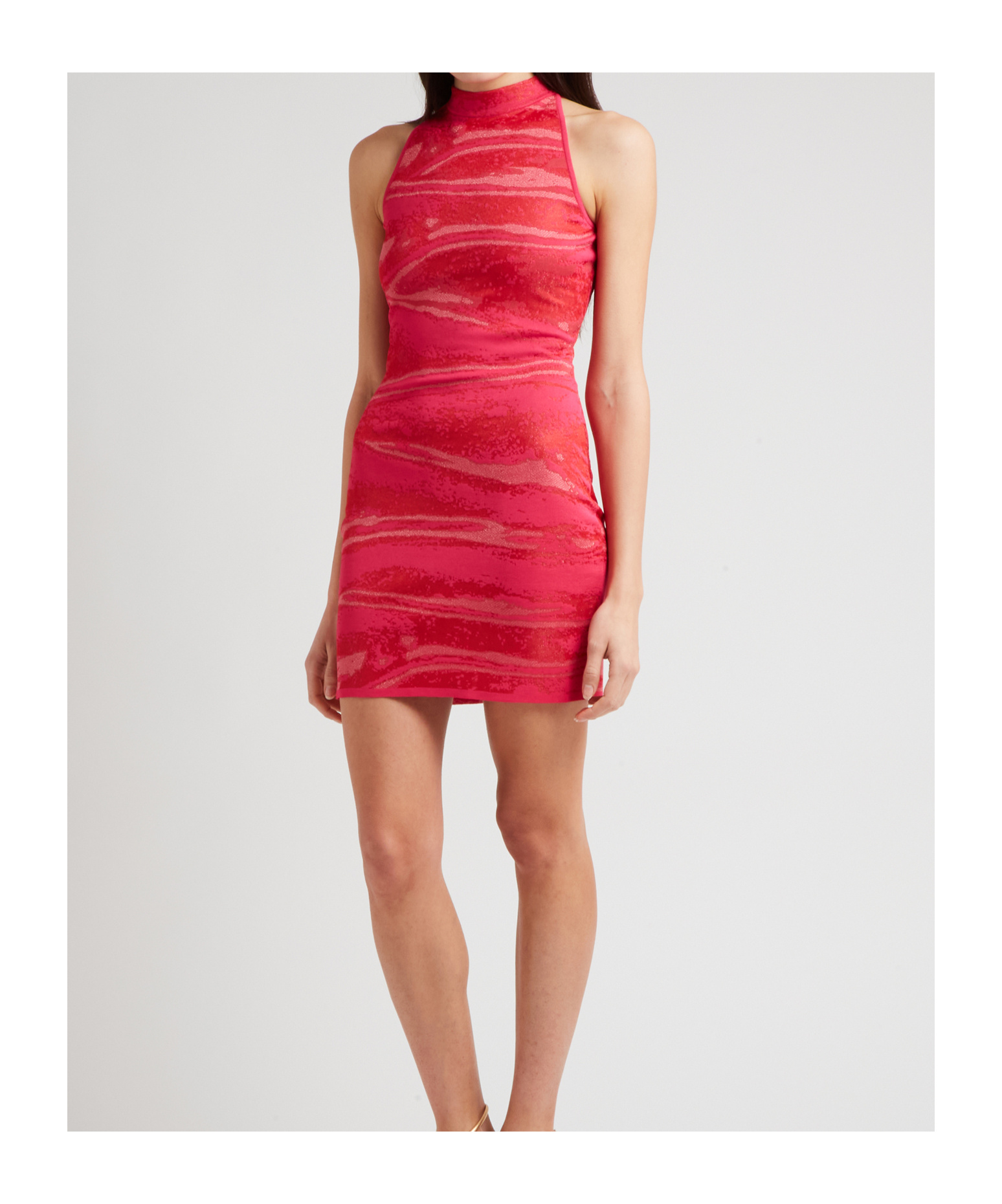 Balmain Printed Mini Body-con Dress In Red