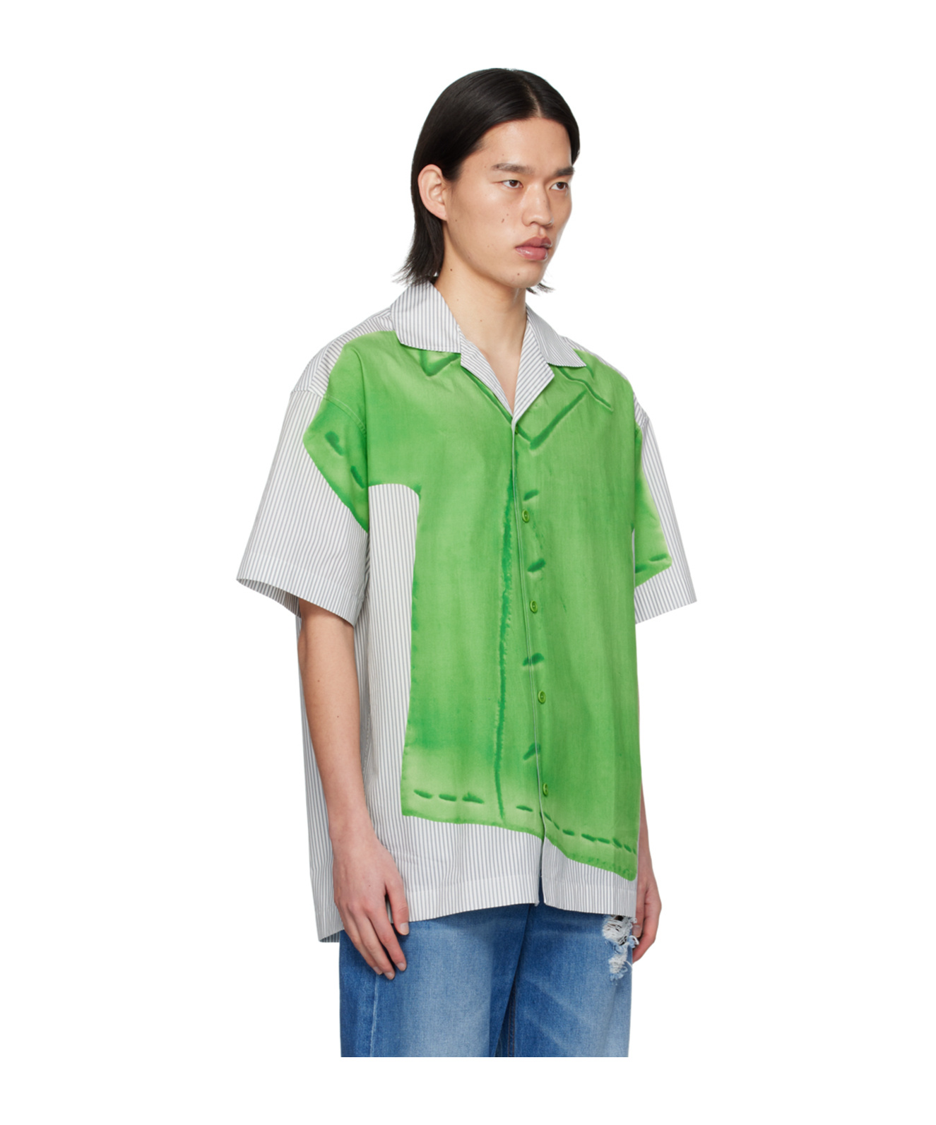 Jw Anderson Clay Trompe L'oeil Print Short Sleeve Shirt Light Grey/green In Green