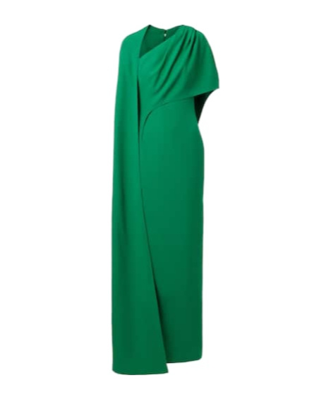 Safiyaa London Caped Asymmetric Crêpe Gown In Green