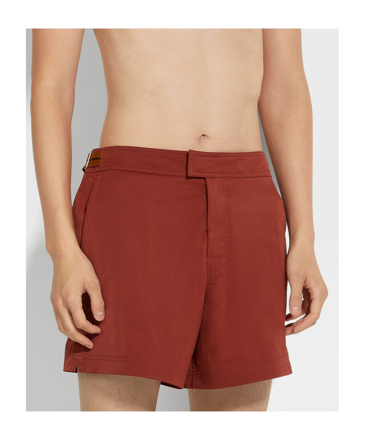 Zegna 232 Road Brand Mark Mid Length Swim Trunks In Red