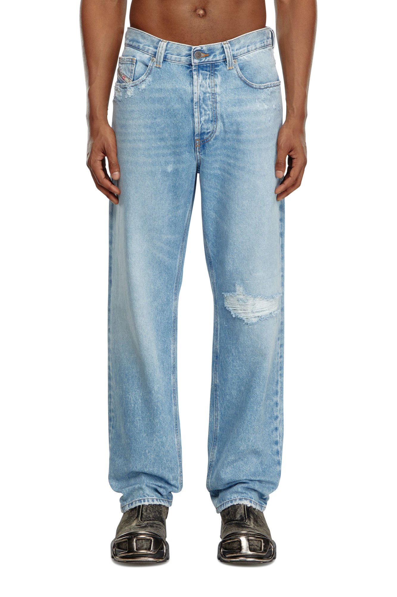 Diesel Straight-leg Ripped Jeans In Blue