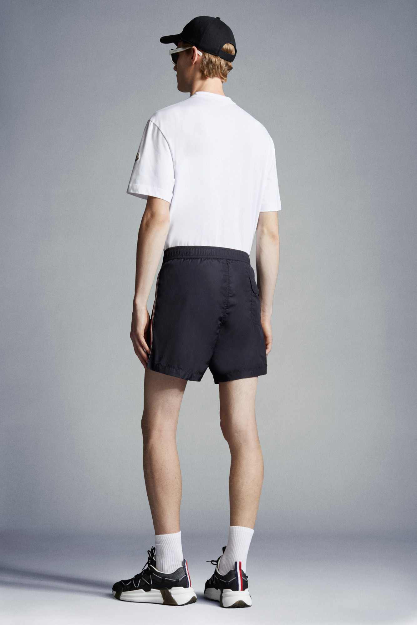 Moncler Logo Patch Swim Shorts With Elastic Waist In Black