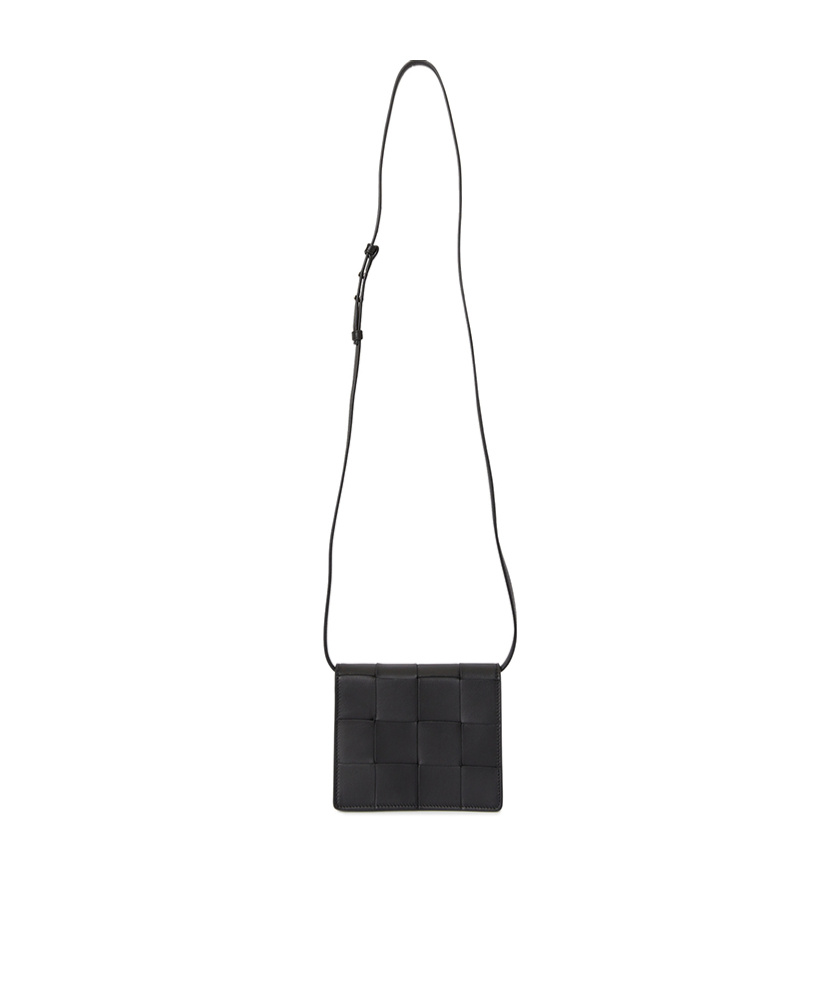 Bottega Veneta Mini Cassette Knitted Shoulder Bag In Black