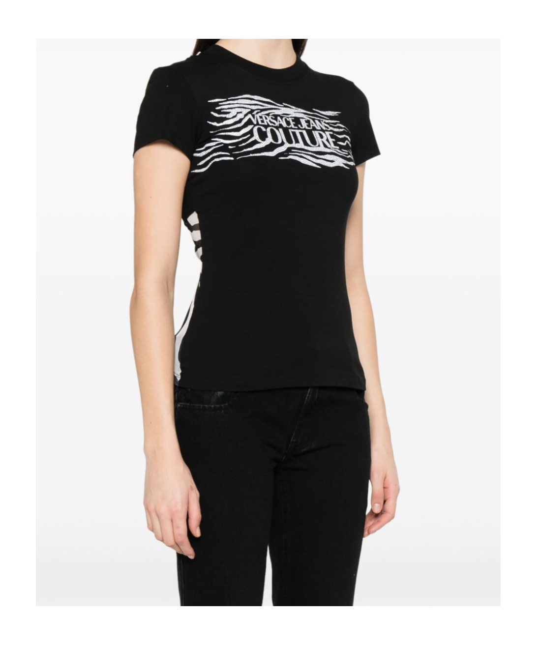 Versace Jeans Crystal Zebra T-shirt In Black