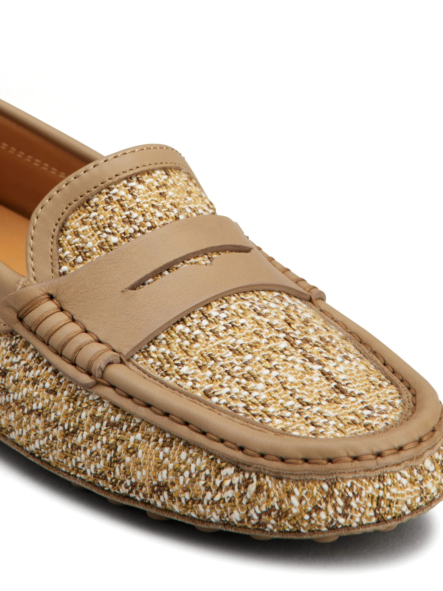 Shop Tod's Tweed Loafers In Sand Beige