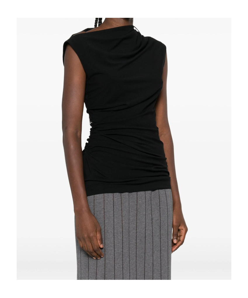 Brunello Cucinelli Asymmetric Draped Top In Black