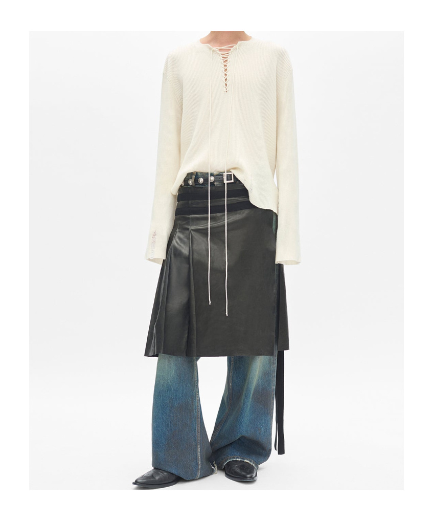Ann Demeulemeester Deder Lace Up Serafino Sweater In Neutral