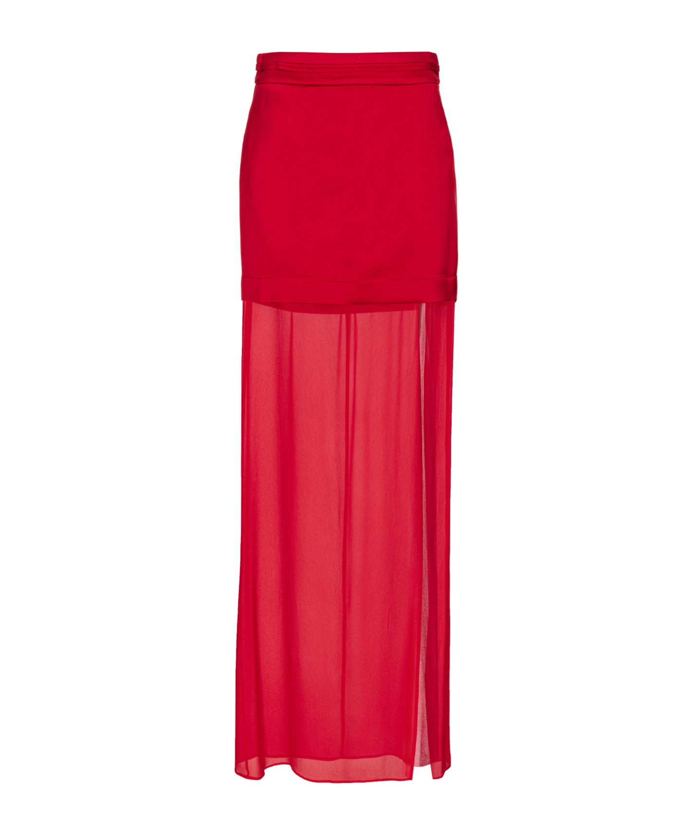 Pinko Elegant Long Skirt In Sheer Georgette And Satin In Red