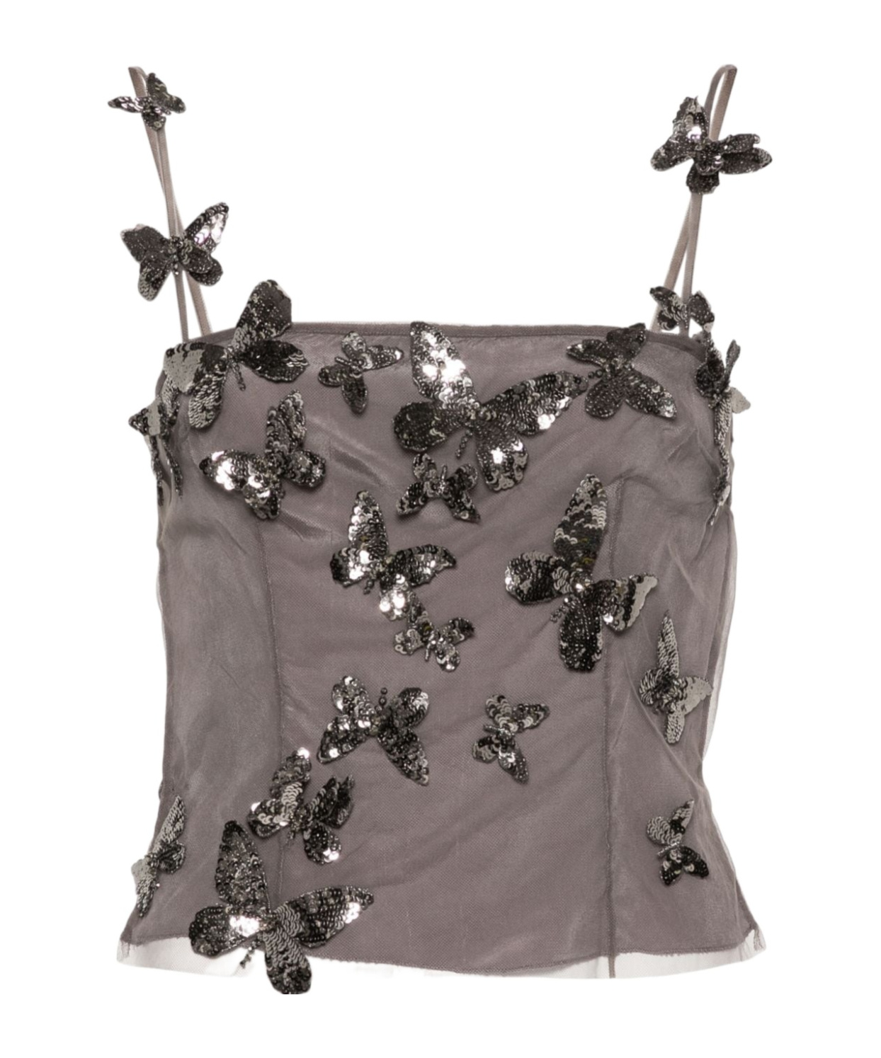 BLUMARINE SEQUIN BUTTERFLY-APPLIQUÉ CROP TOP