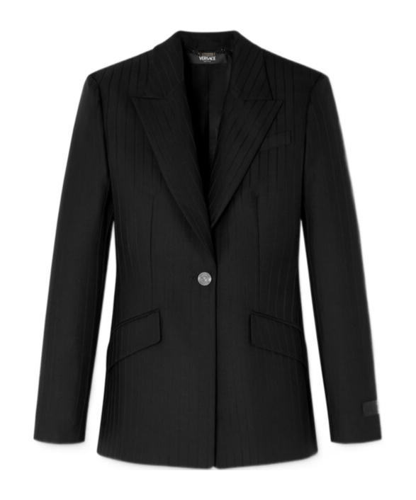 Versace Long-sleeved Suit Jacket In Black