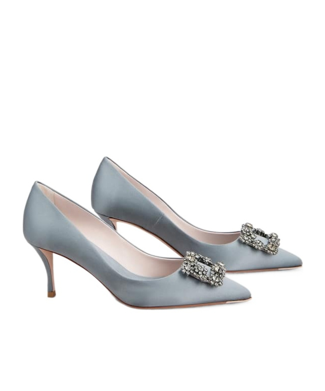 Roger Vivier Efflorescence Crystal-embellished Satin Pumps In Gray