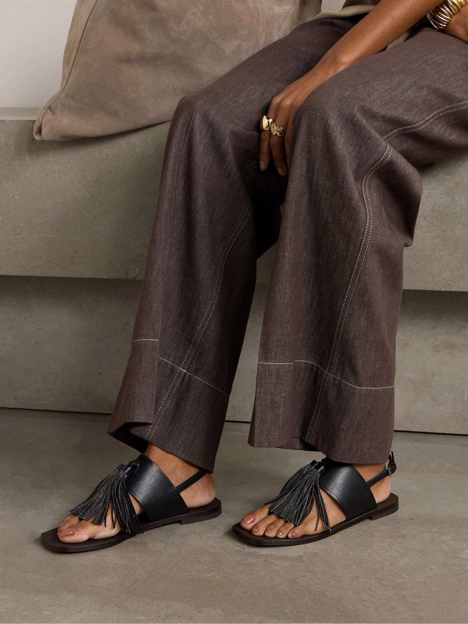 Brunello Cucinelli Square Toe Flat Sandals In Black