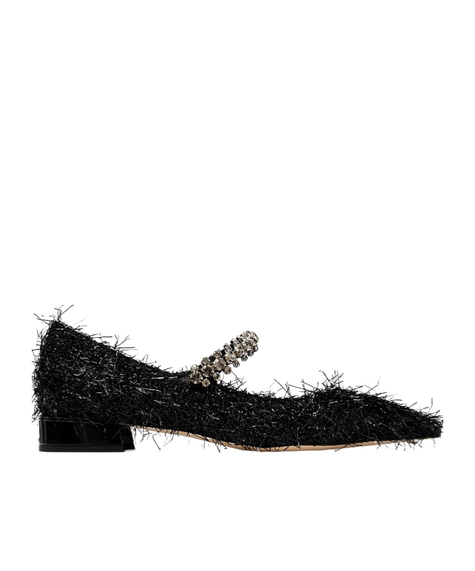 Jimmy Choo Bing Feather-embellished Ballet Flats In Black