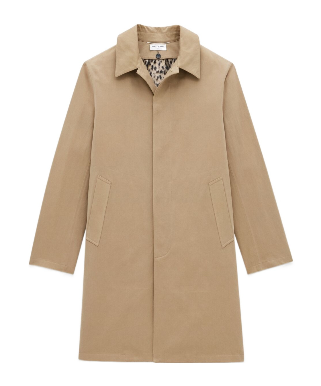 Saint Laurent Knee-length Long-sleeved Mackintosh Coat In Nude
