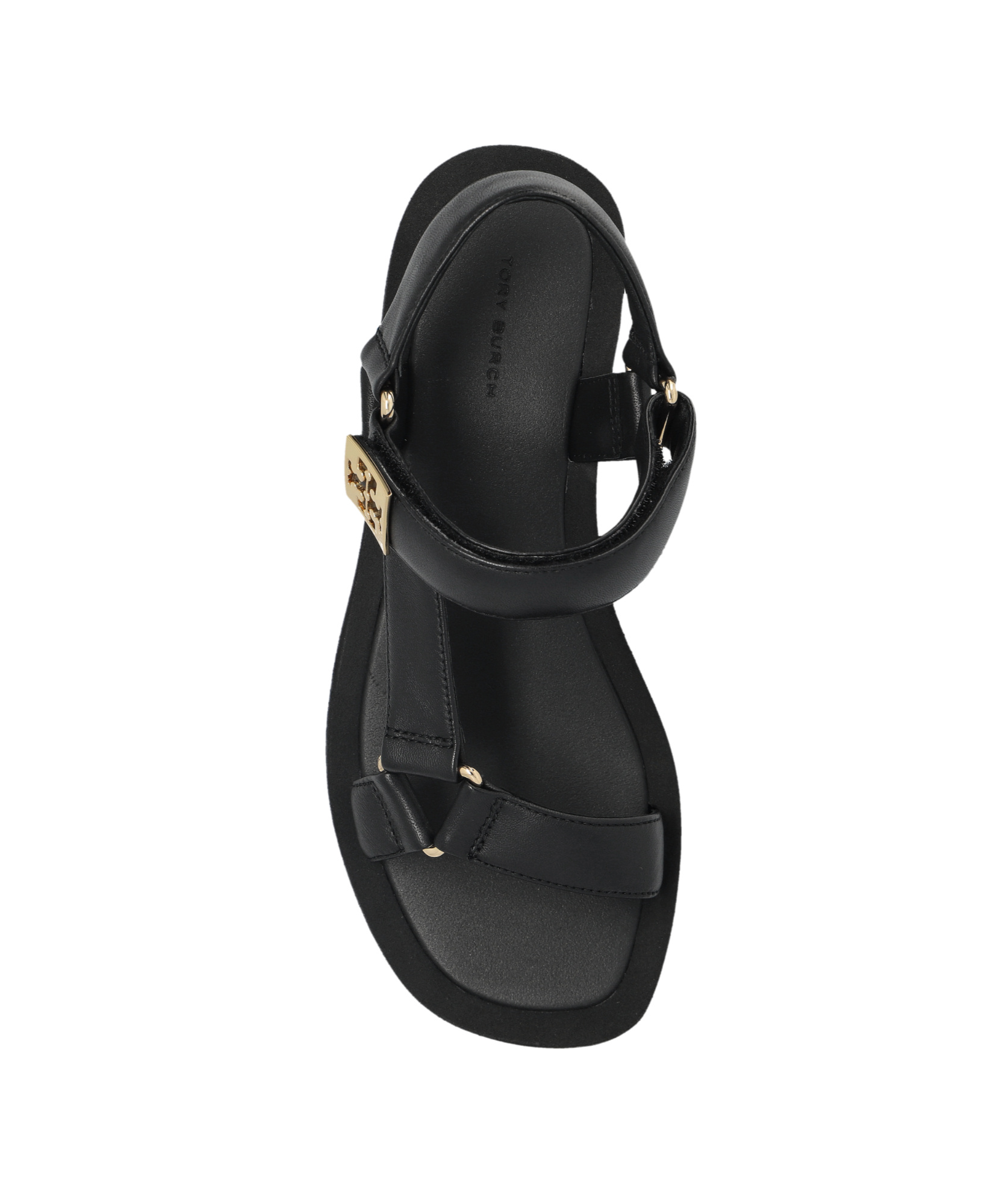 Tory Burch Round Toe Leather Platform Sandals With Ankle Strap In Black