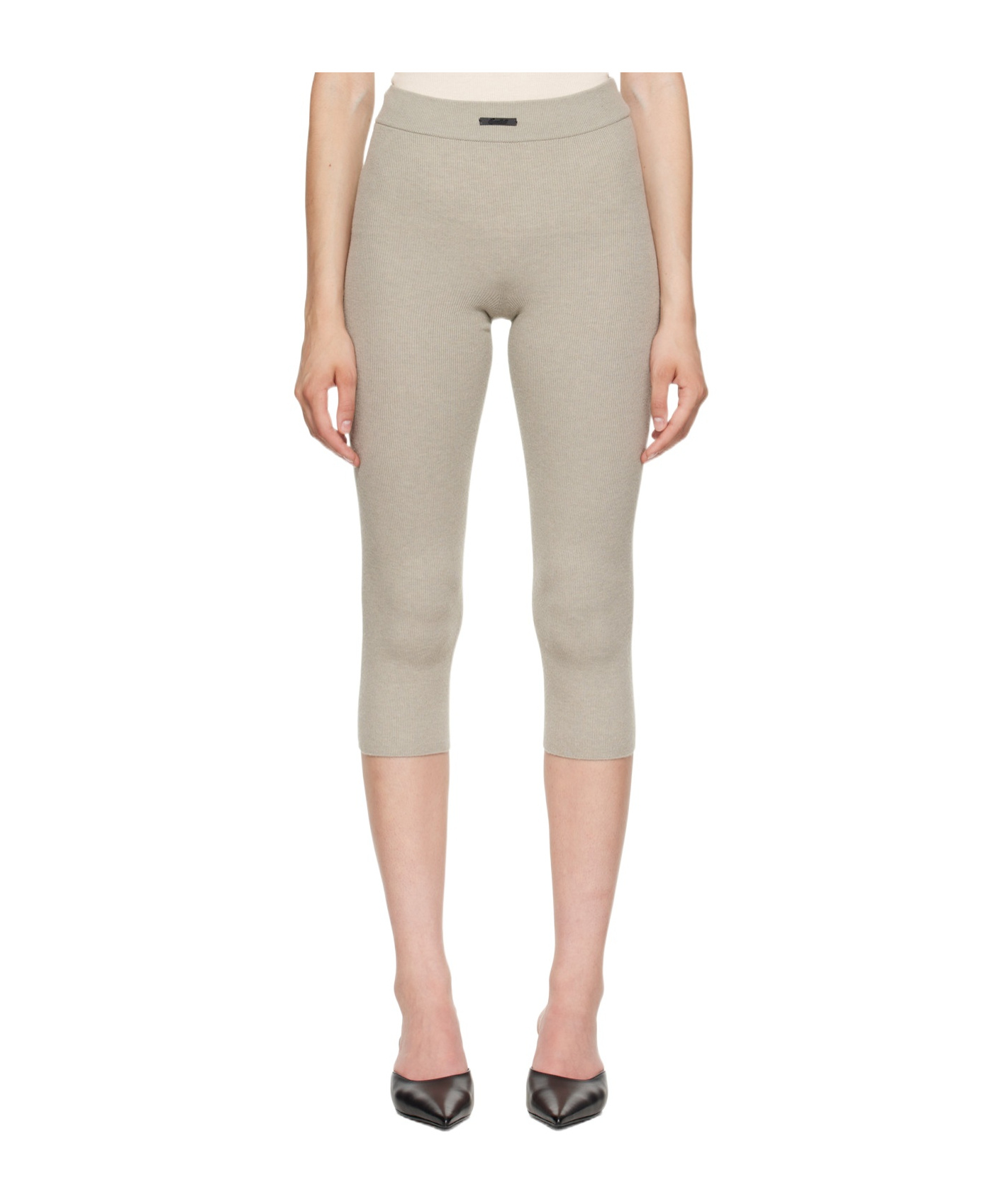 Essentials Ribbed Knit Cropped Leggings In Gray