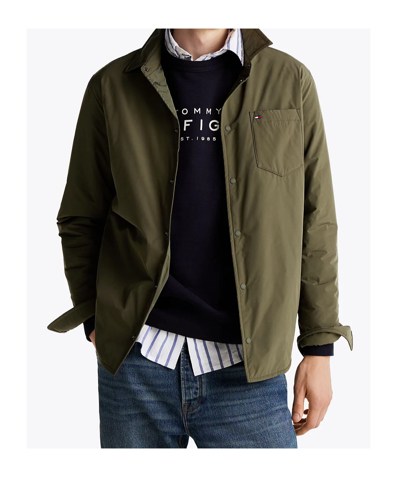 Shop Tommy Hilfiger Long-sleeved Casual Jacket In Green