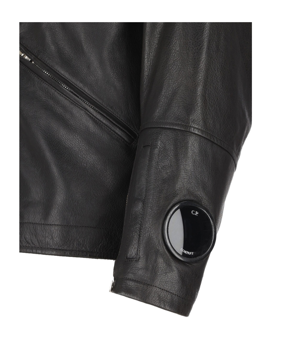 C.p. Company Goggle-detail Leather Jacket In Black