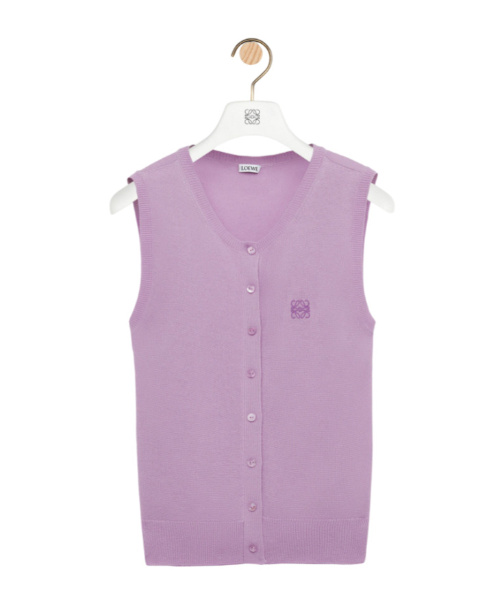 Loewe Buttoned Logo-embroidered Vest In Purple