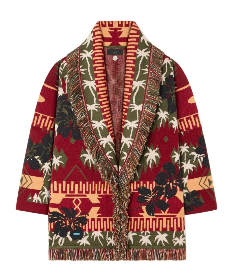 Alanui Icon Jacquard Fringed Cardigan In Red