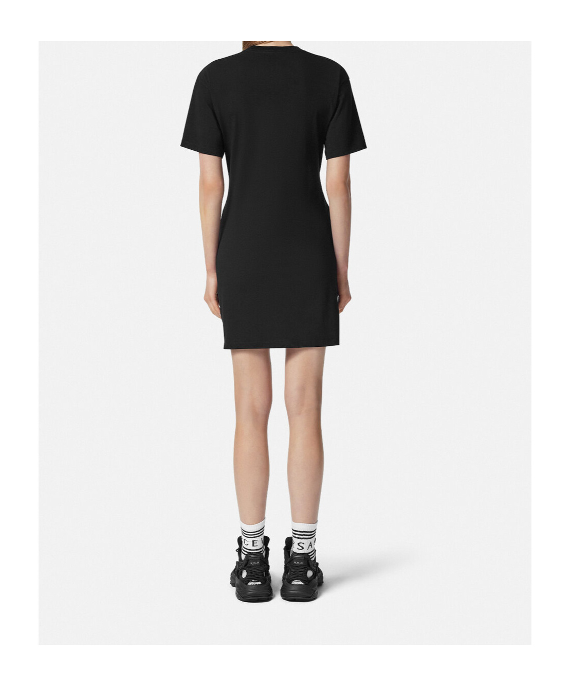 Versace Safety Pin Embroidered Mini T-shirt Dress In Black
