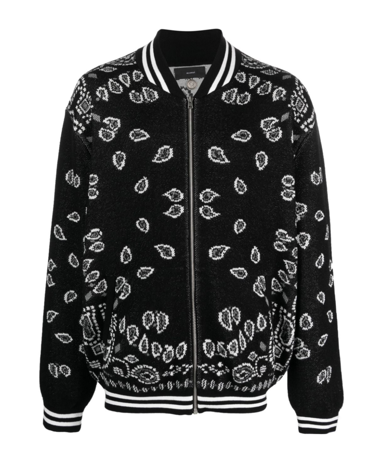 Alanui Paisley Intarsia Knited Zip-up Bomber Jacket In Black