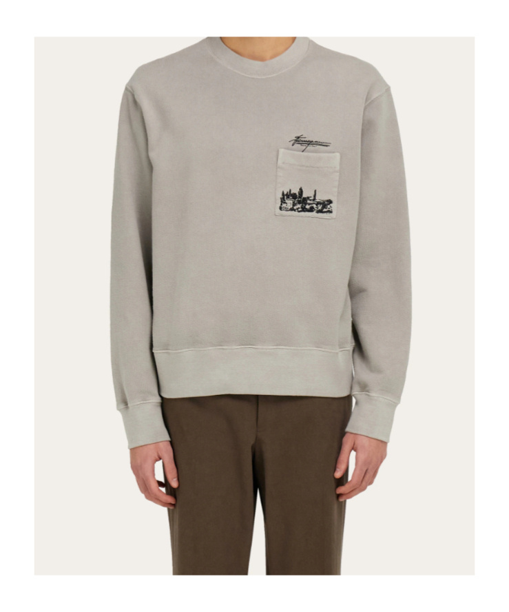Ferragamo Back To Earth - Tuscany Print Sweatshirt In Gray