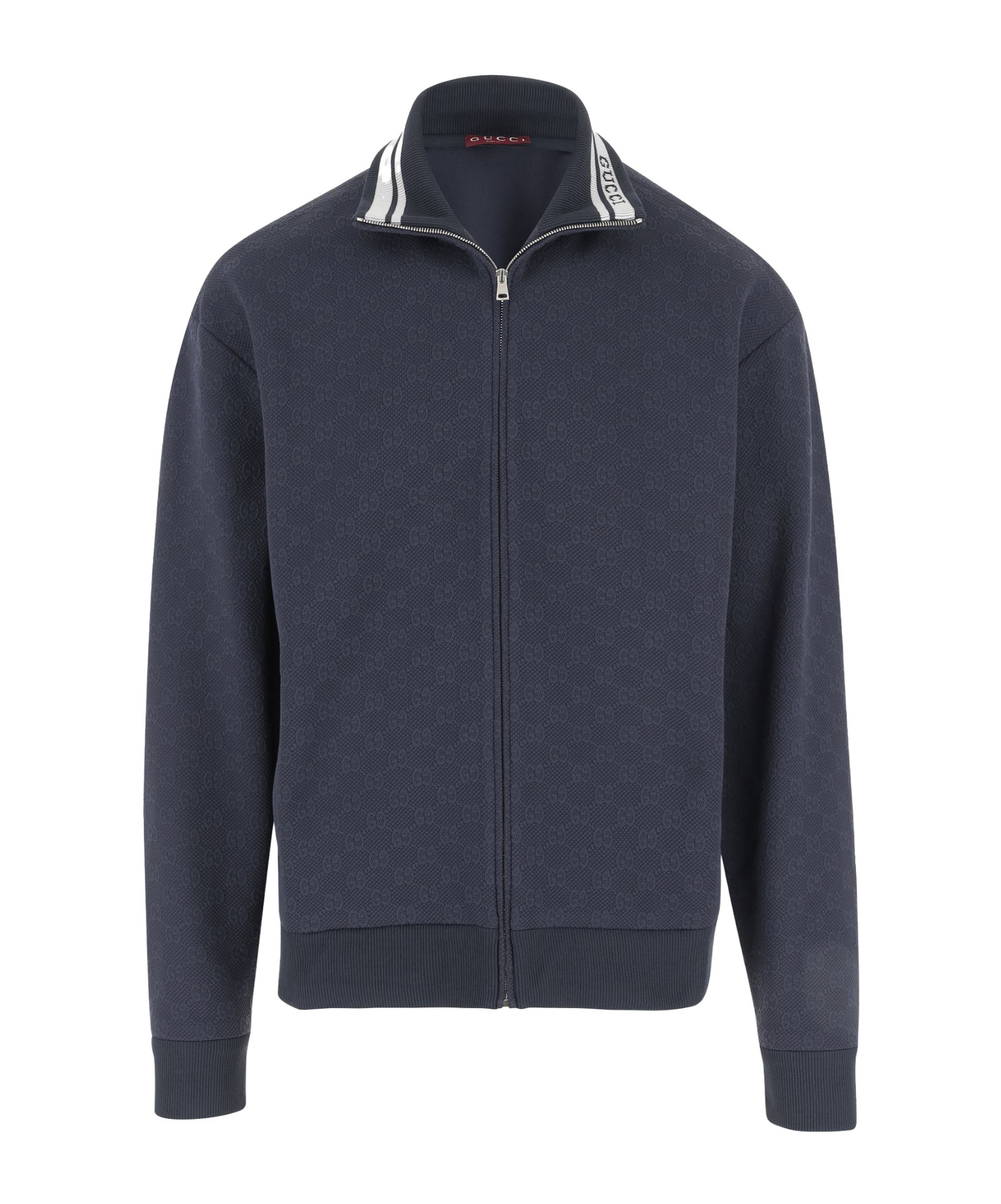 Gucci Gg-pattern Zip-up Sweatshirt In Blue