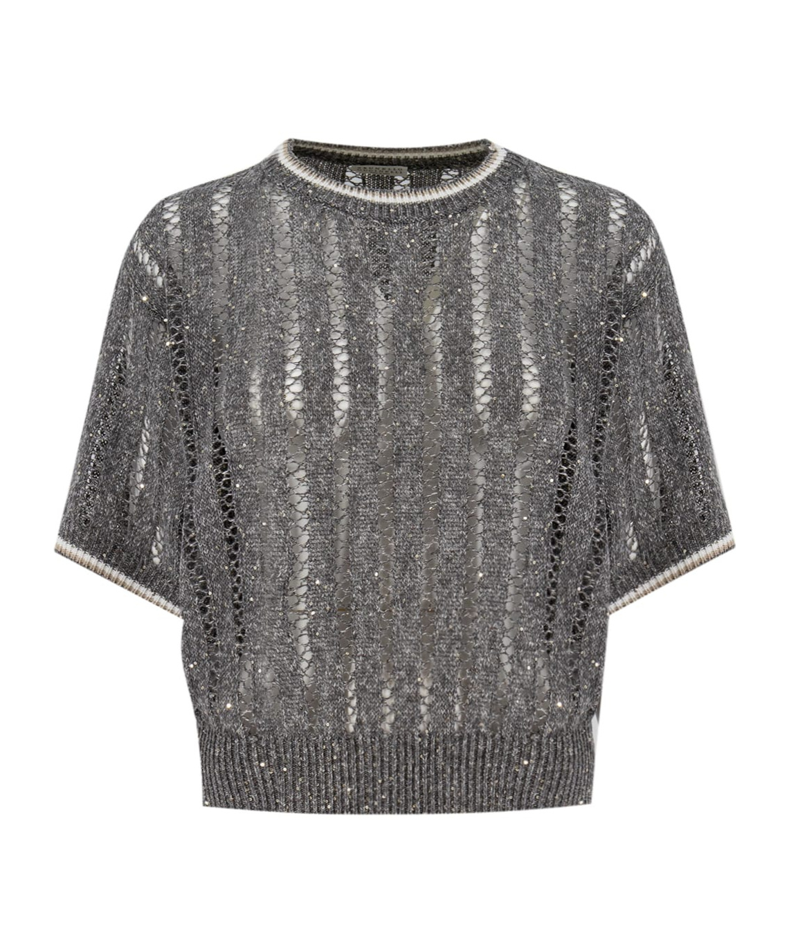 Brunello Cucinelli Mesh Round-neck Sweater In Gray