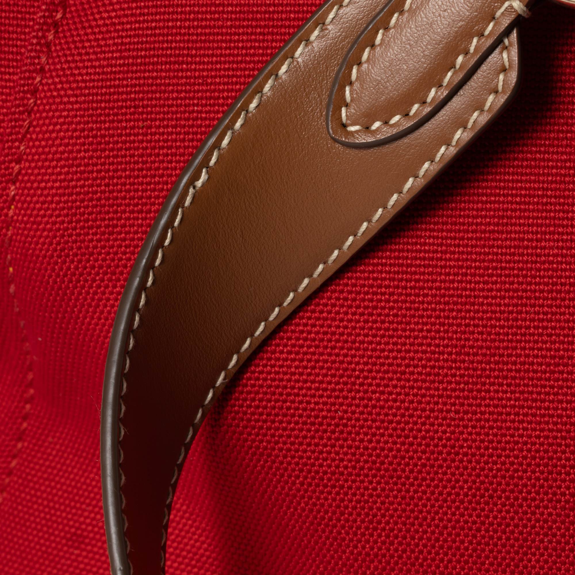 Miu Miu Canvas And Leather Backpack In Red