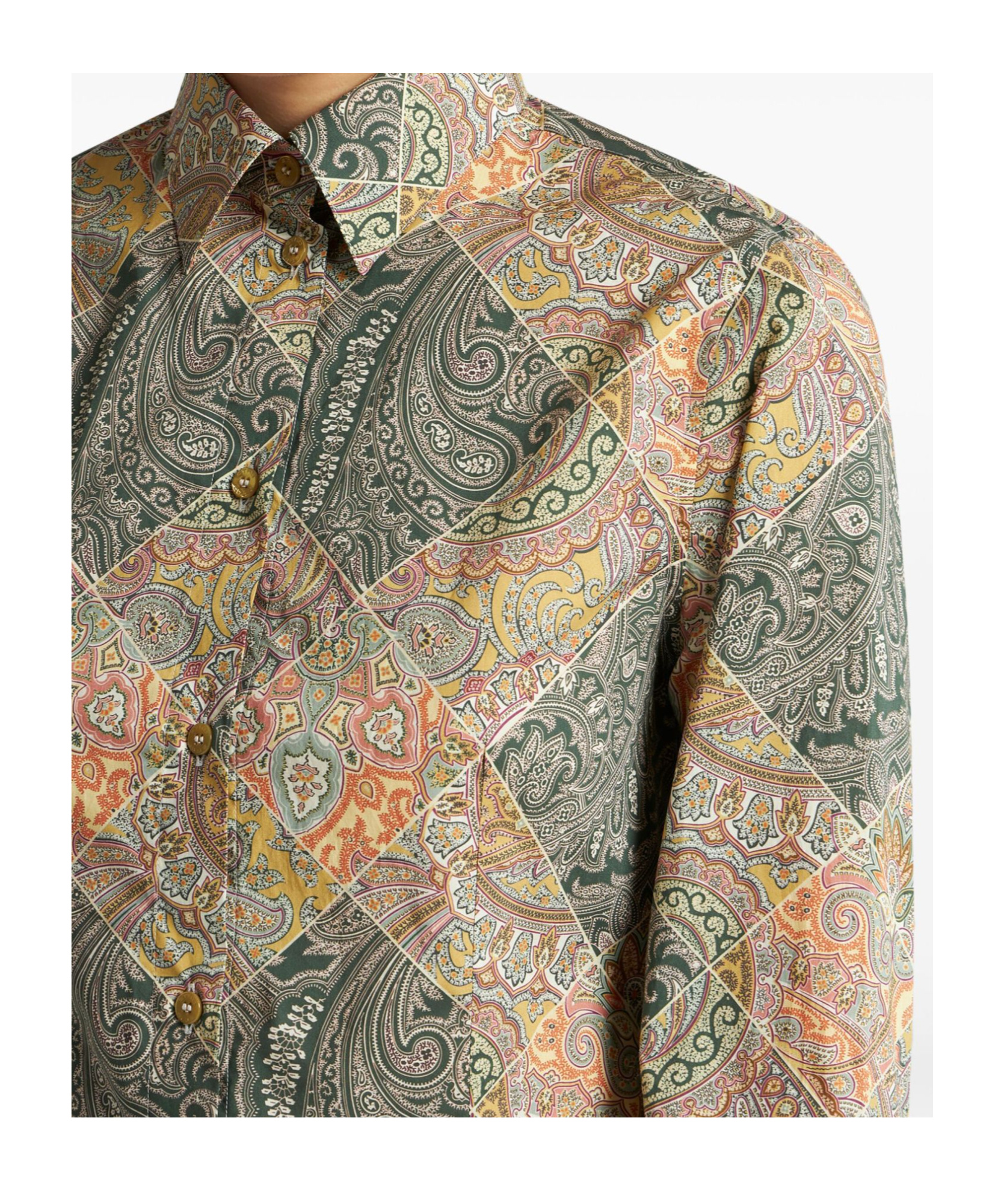 Etro Printed Popeline Shirt With Patchwork Paisley Print In Nude