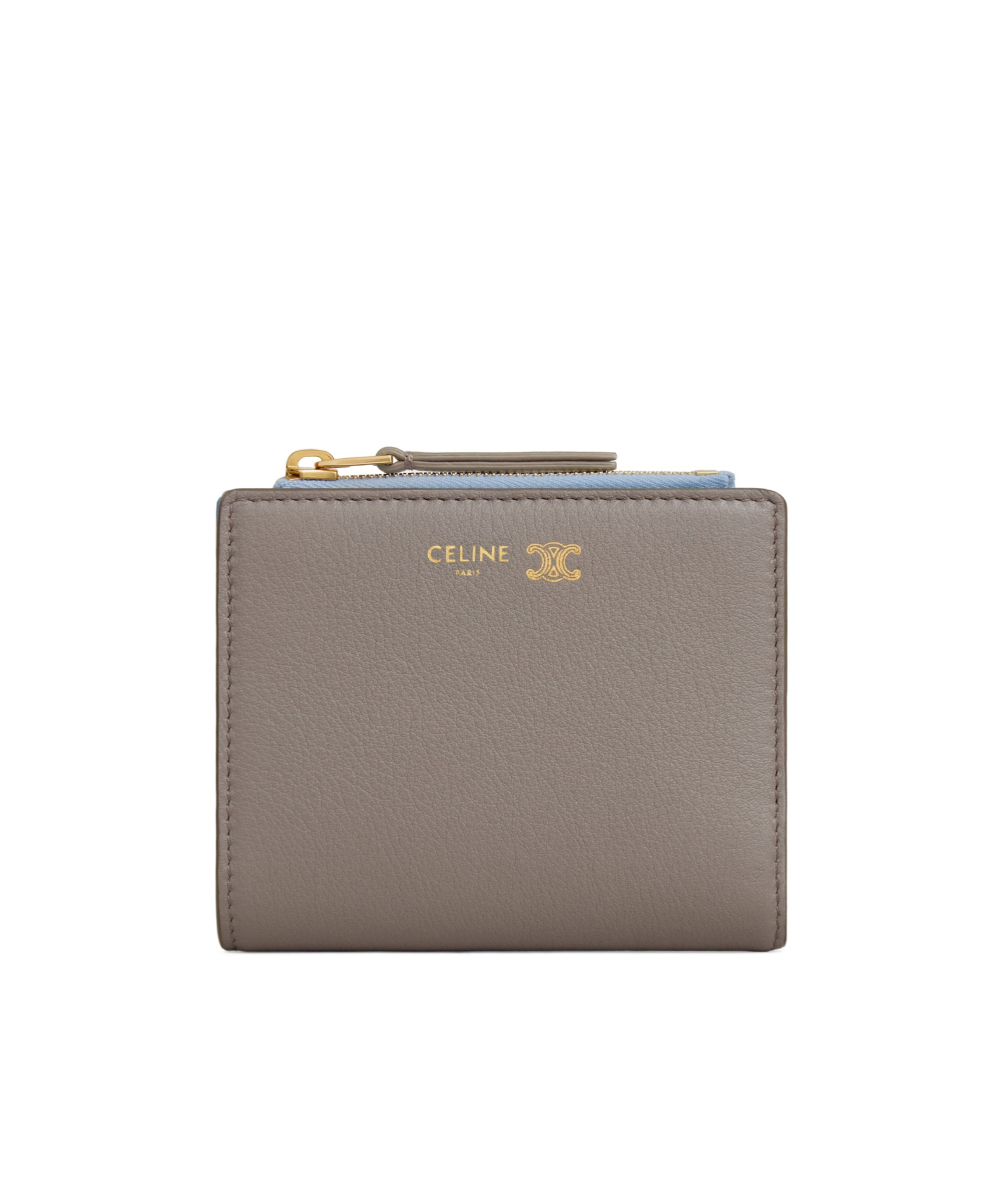 Celine Compact Wallet Triomphe Stamp In Supple Grained Calfskin In Gray