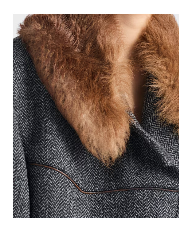 Prada Double-breasted Chevron Peacoat In Gray