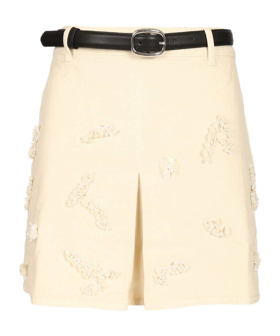 Self-portrait Beaded Floral Denim Mini Skirt Skirts White