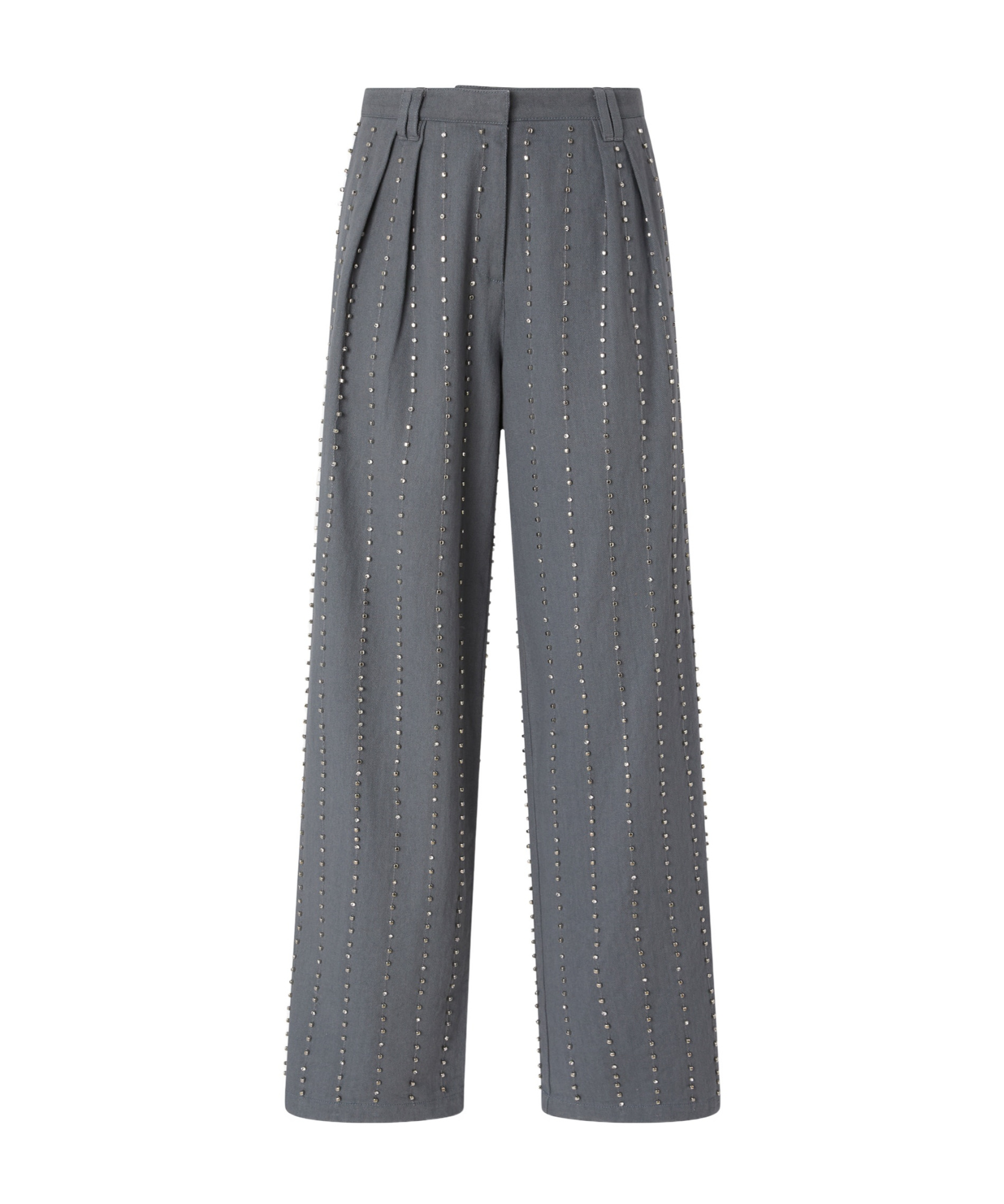 Pinko Embellished Straight-leg Trousers In Gray